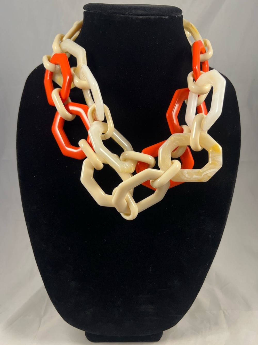 Alisha D Made In Italy Bold Chunky Orange &Ivory Color Resin Statement Necklace